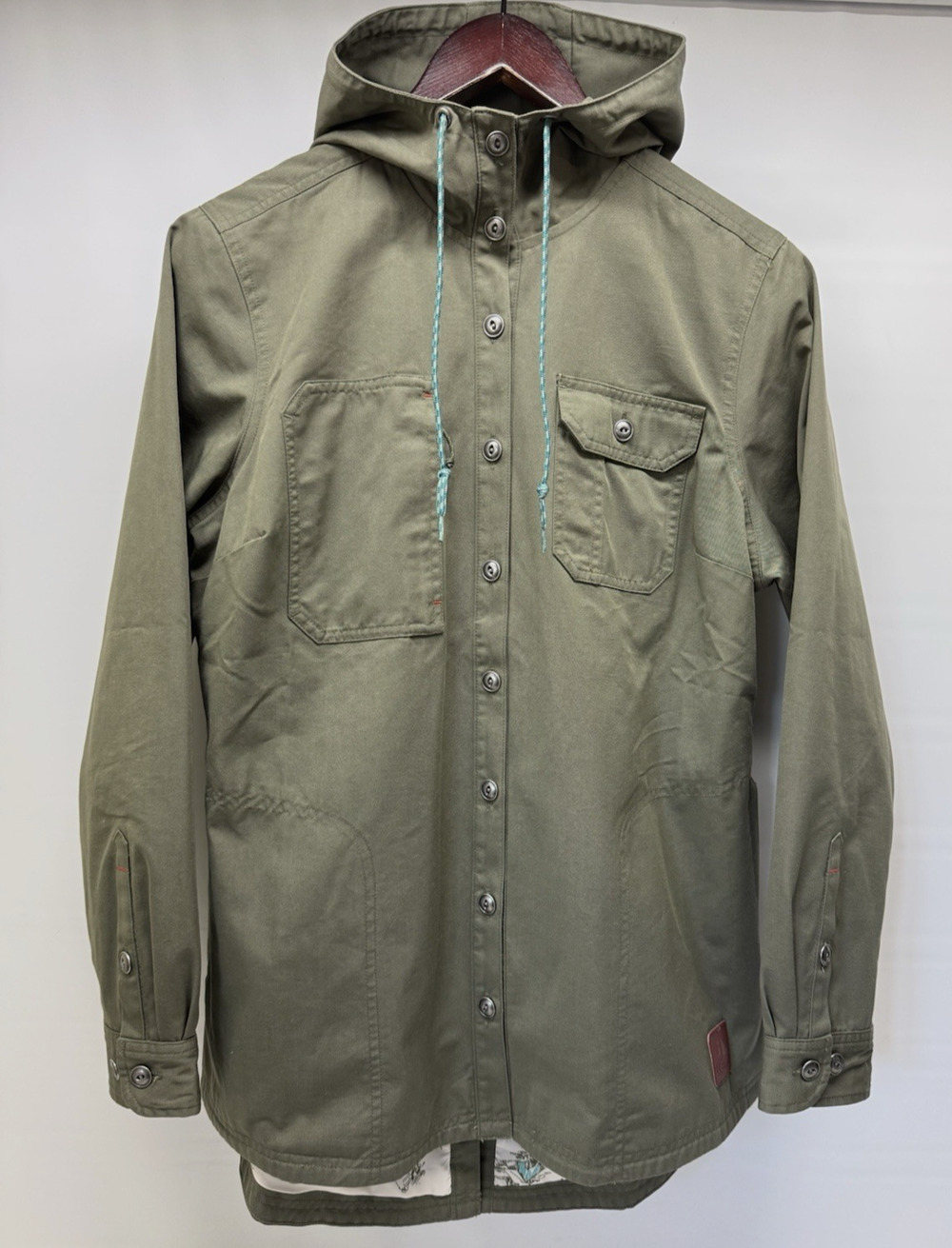 L.L.Bean Womens Medium Olive Cotton Blend Button Up Lined Hooded Jacket